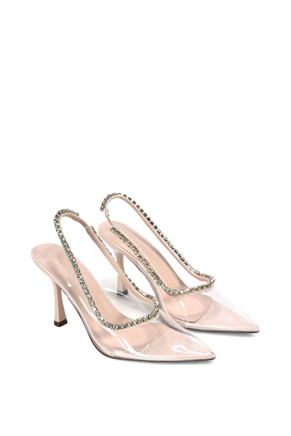 XY London 'Beryl' High Heel Clear Pointed Toe Court Shoes with Jewels image 5