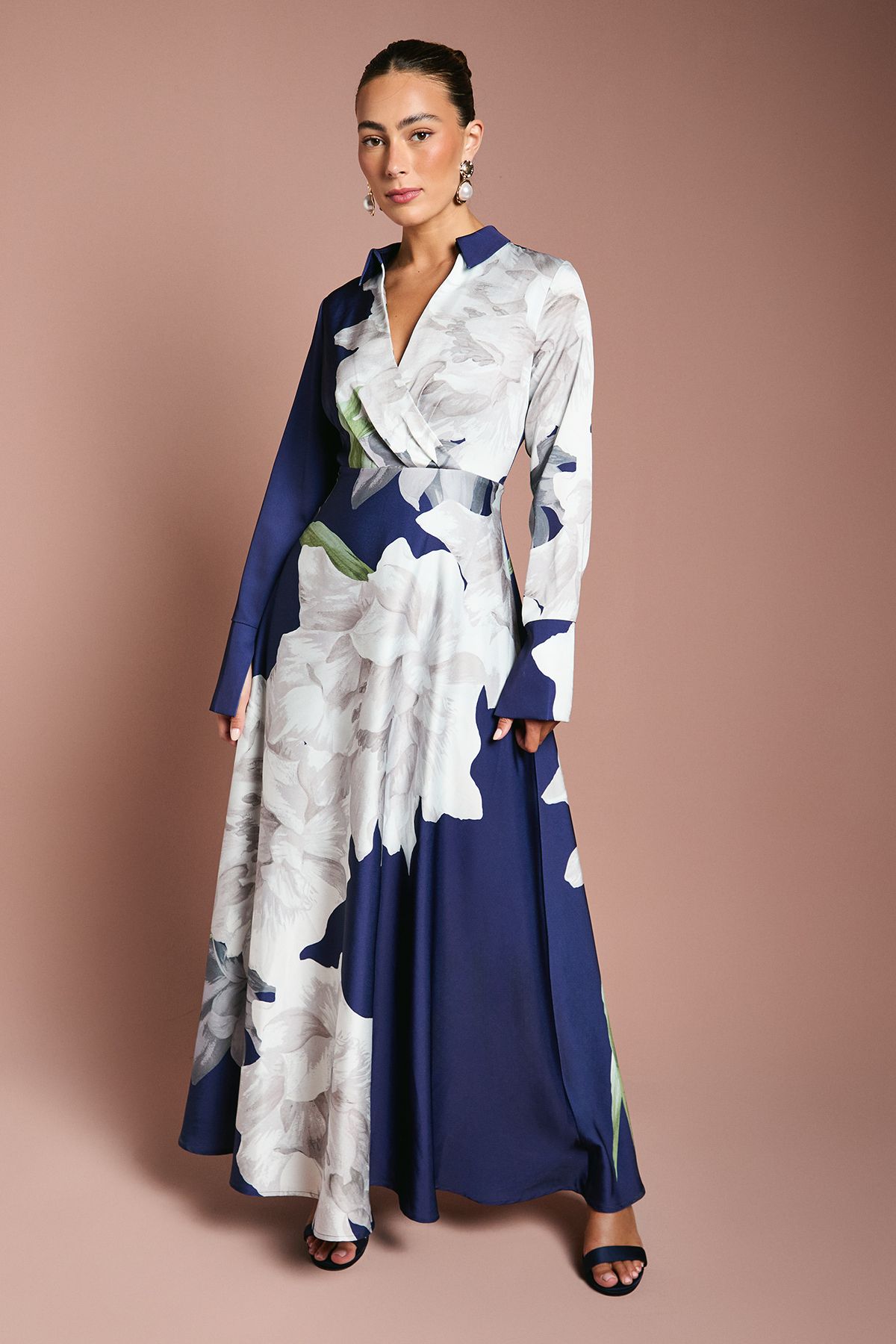 Coast Placement Print Wrap Front Maxi Dress Navy