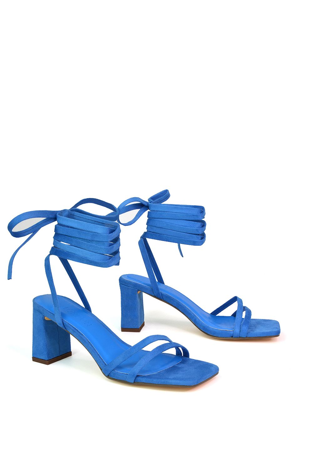 XY London 'Tanyel' Strappy Lace up Faux Suede Mid Block Heel Sandals image 3