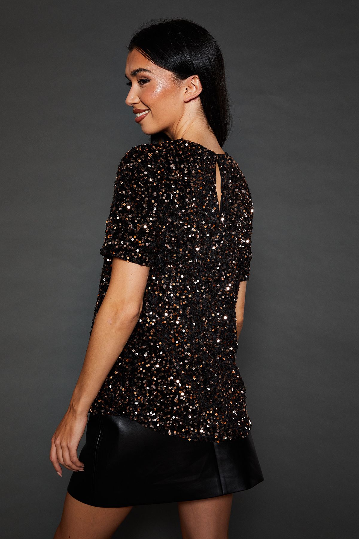 Dorothy Perkins Sequin T-shirt Gold image 3