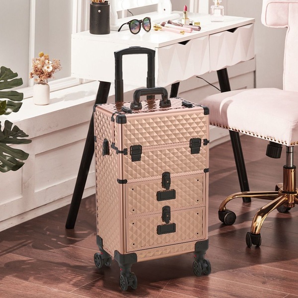 Living and Home 3 in 1 Rolling Cosmetic Train Case Trolley Case for Hairdressing Beauty
