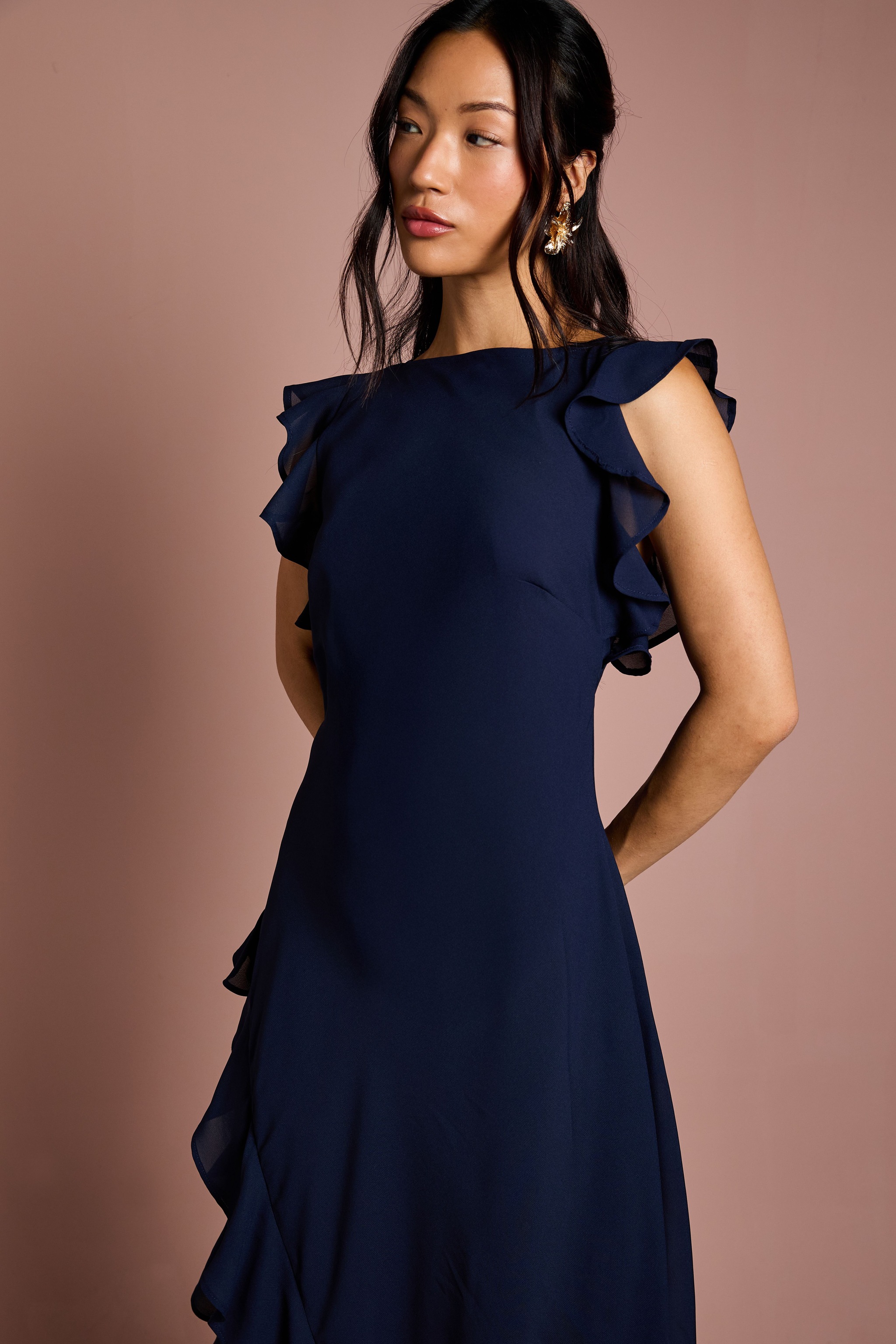 Coast Coast Honoured Ruffle Georgette Maxi Bridesmaid Dress Navy image 4