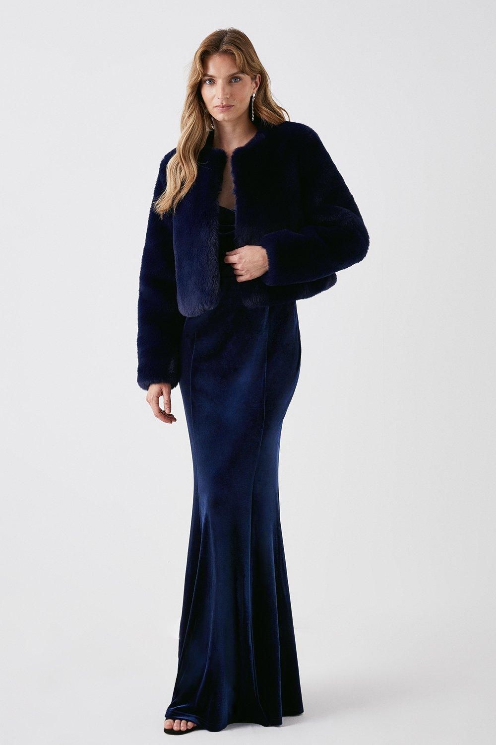 Coast Faux Fur Jacket Navy image 1