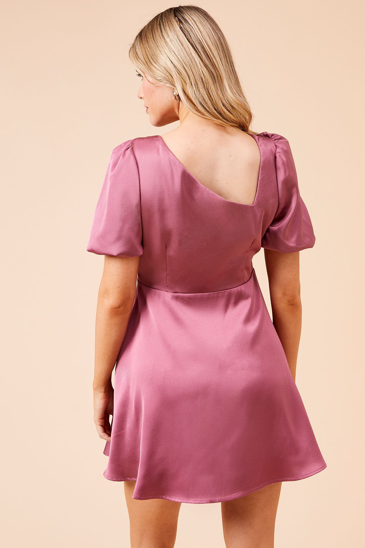 Dorothy Perkins DP Luxe Square Neck Puff Sleeve Mini Dress Rose image 3