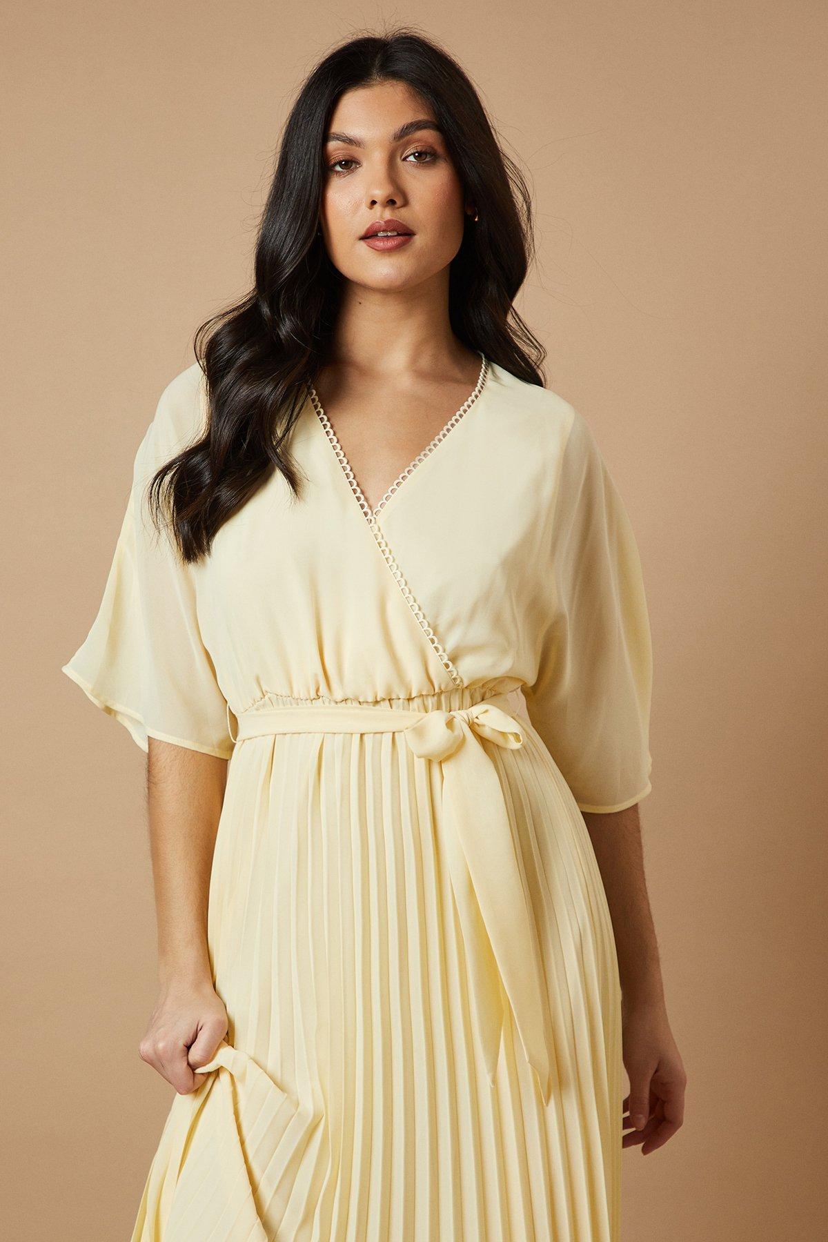 Oasis Occasion Kimono Sleeve Pleated Midi Dress Butter image 2