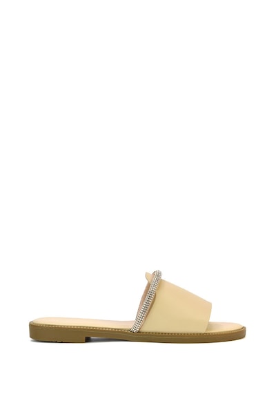 XY London 'Khai' Flat Sandal Sliders With Diamante Rhinestone Strap