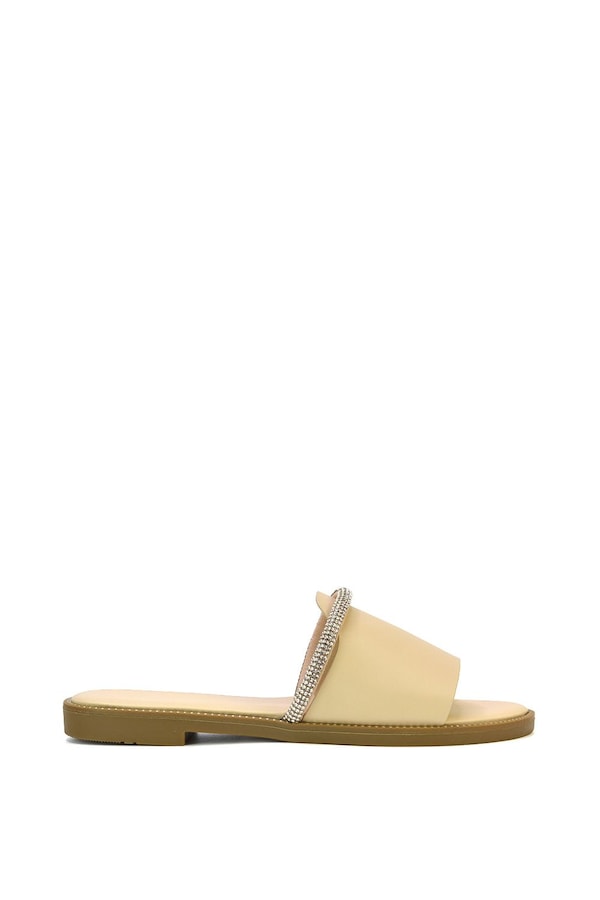 XY London 'Khai' Flat Sandal Sliders With Diamante Rhinestone Strap