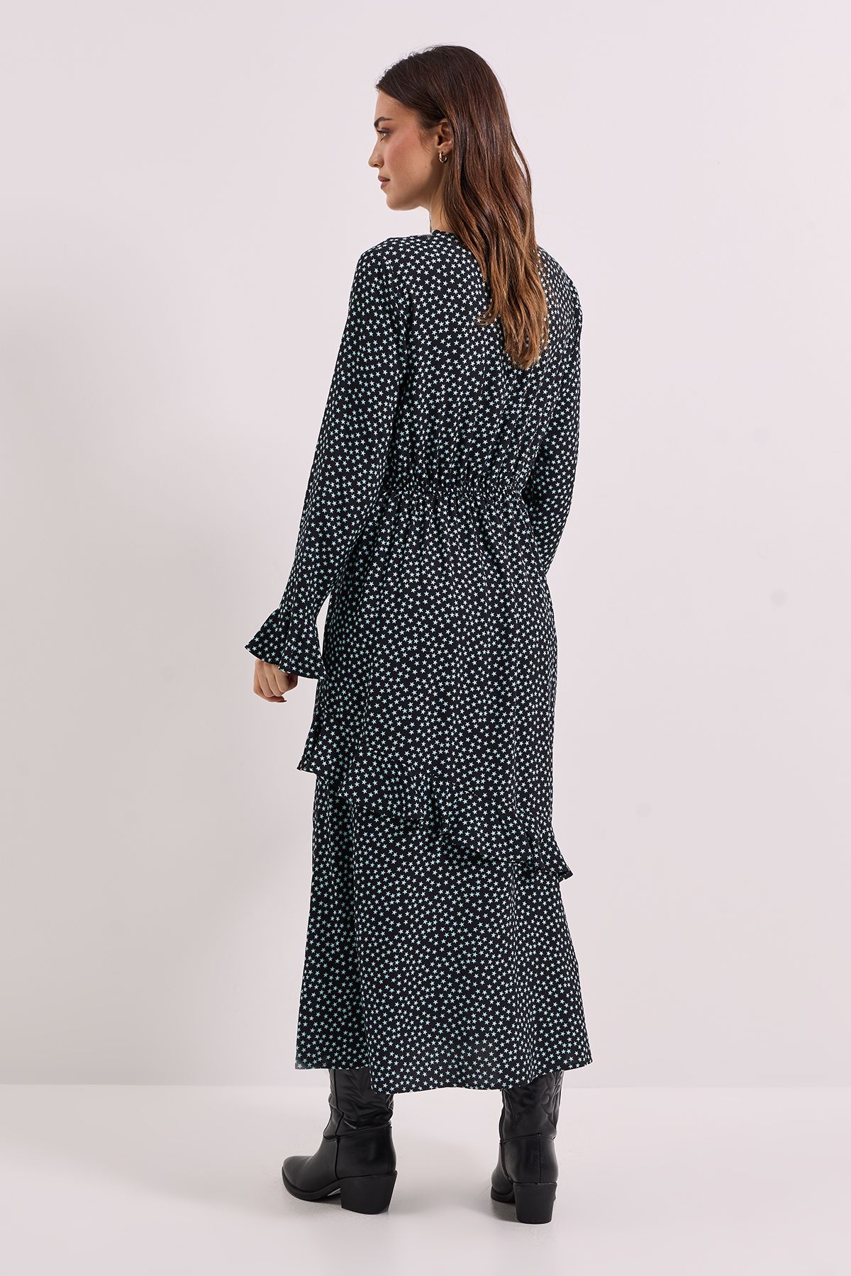 Dorothy Perkins Frill Sleeve Ruffle Detail Printed Midi Dress Black image 3