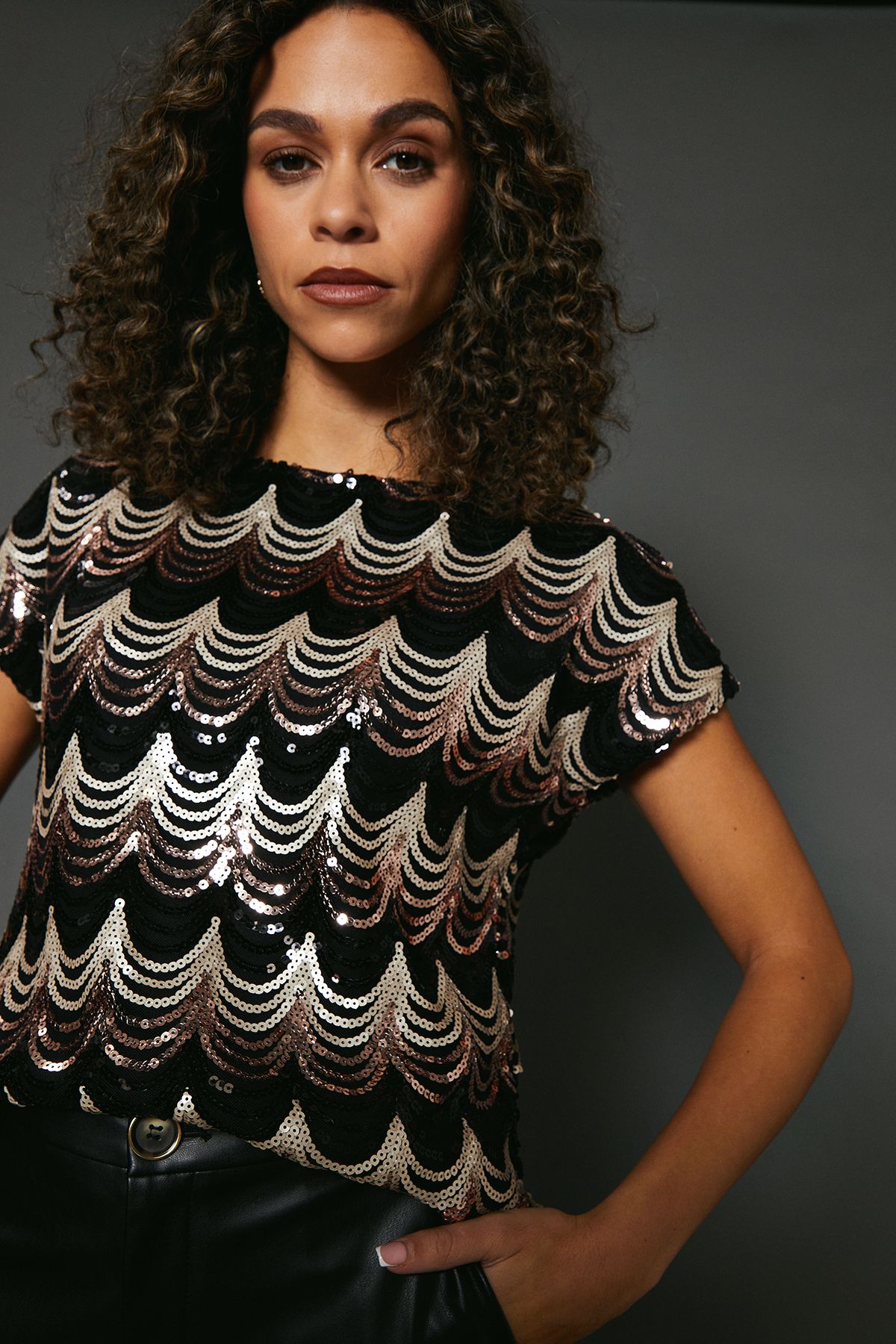 Principles Black Sequin Detail T-shirt Black image 4