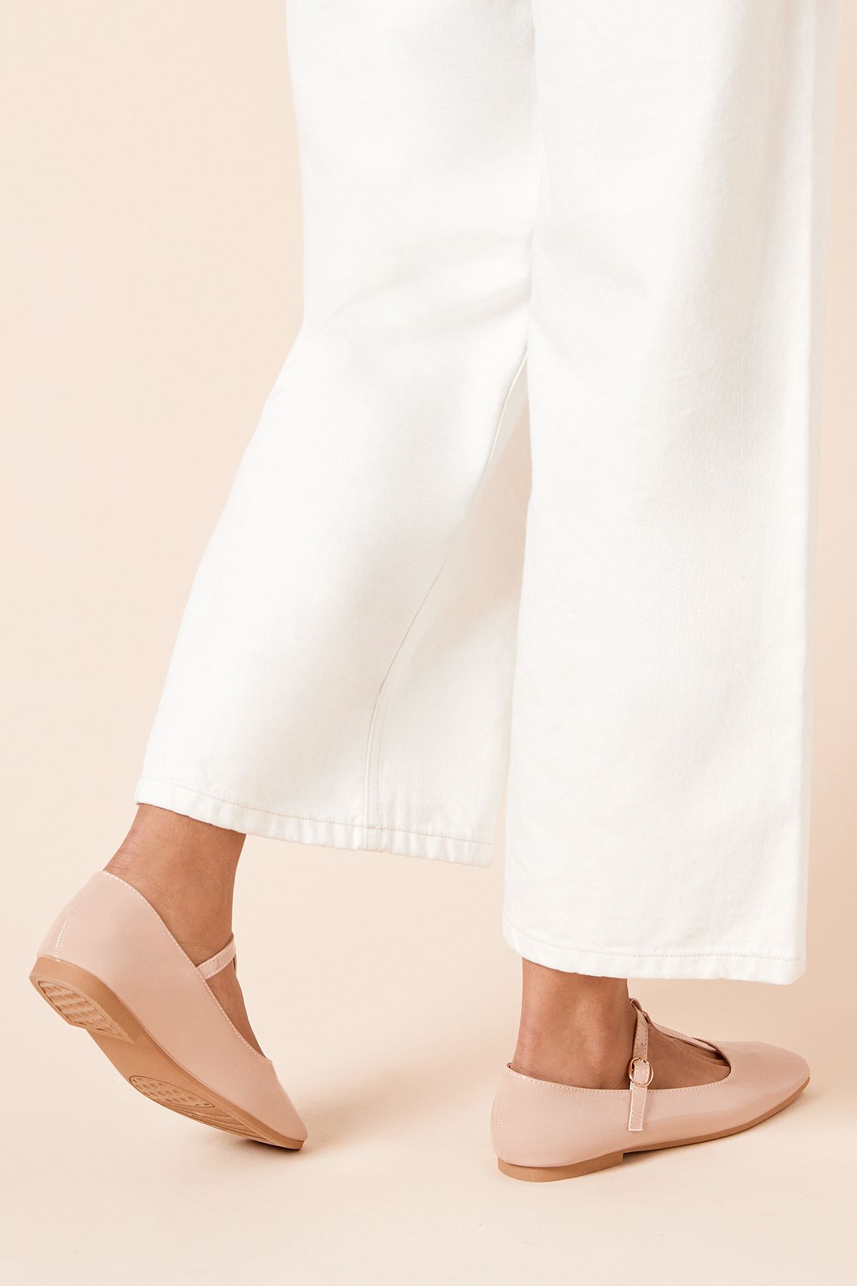 Dorothy Perkins Claudia Faux Patent Leather T-Bar Ballet Pumps Blush image 4