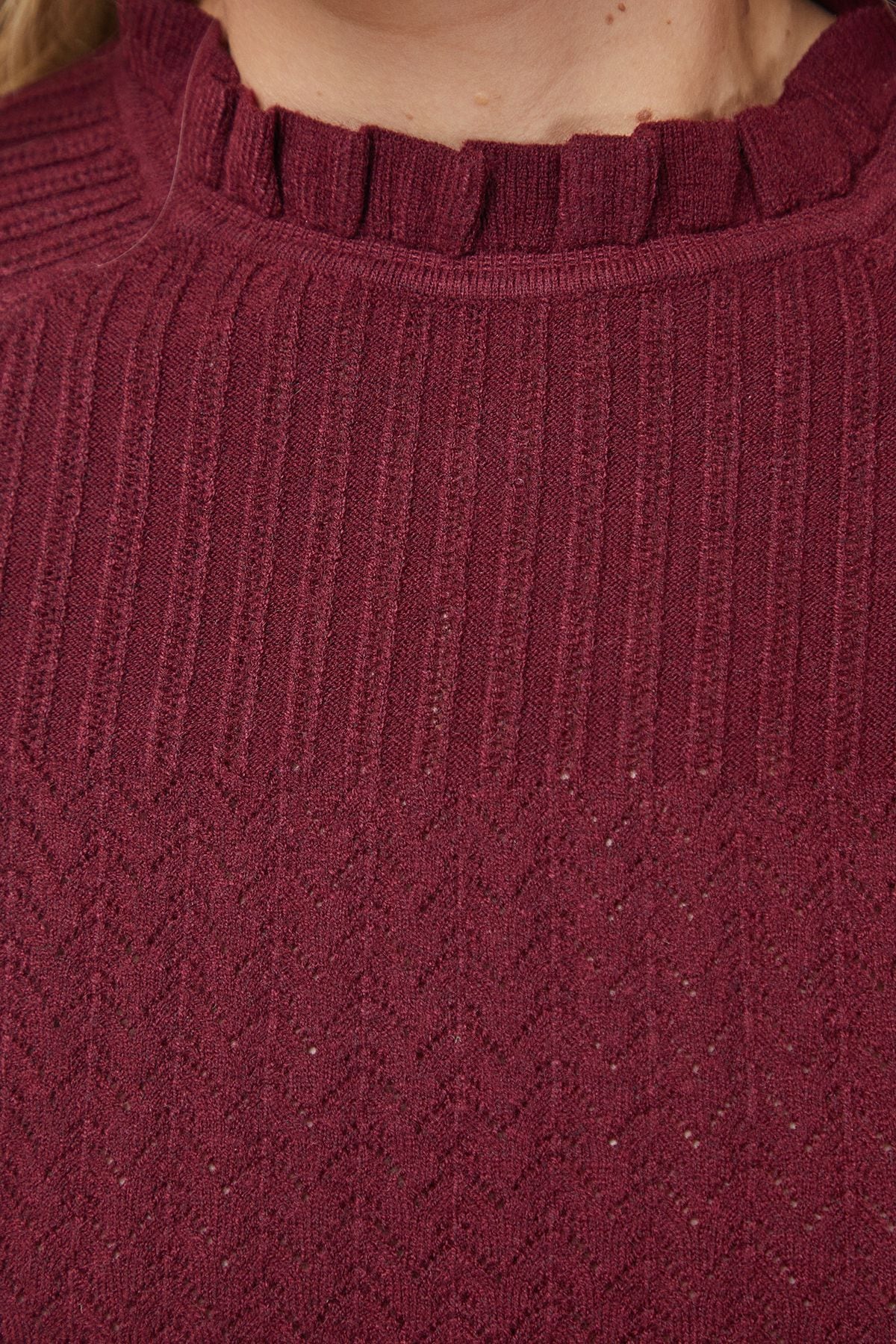 Oasis Ruffle Cuff and Collar Jumper Burgundy image 5