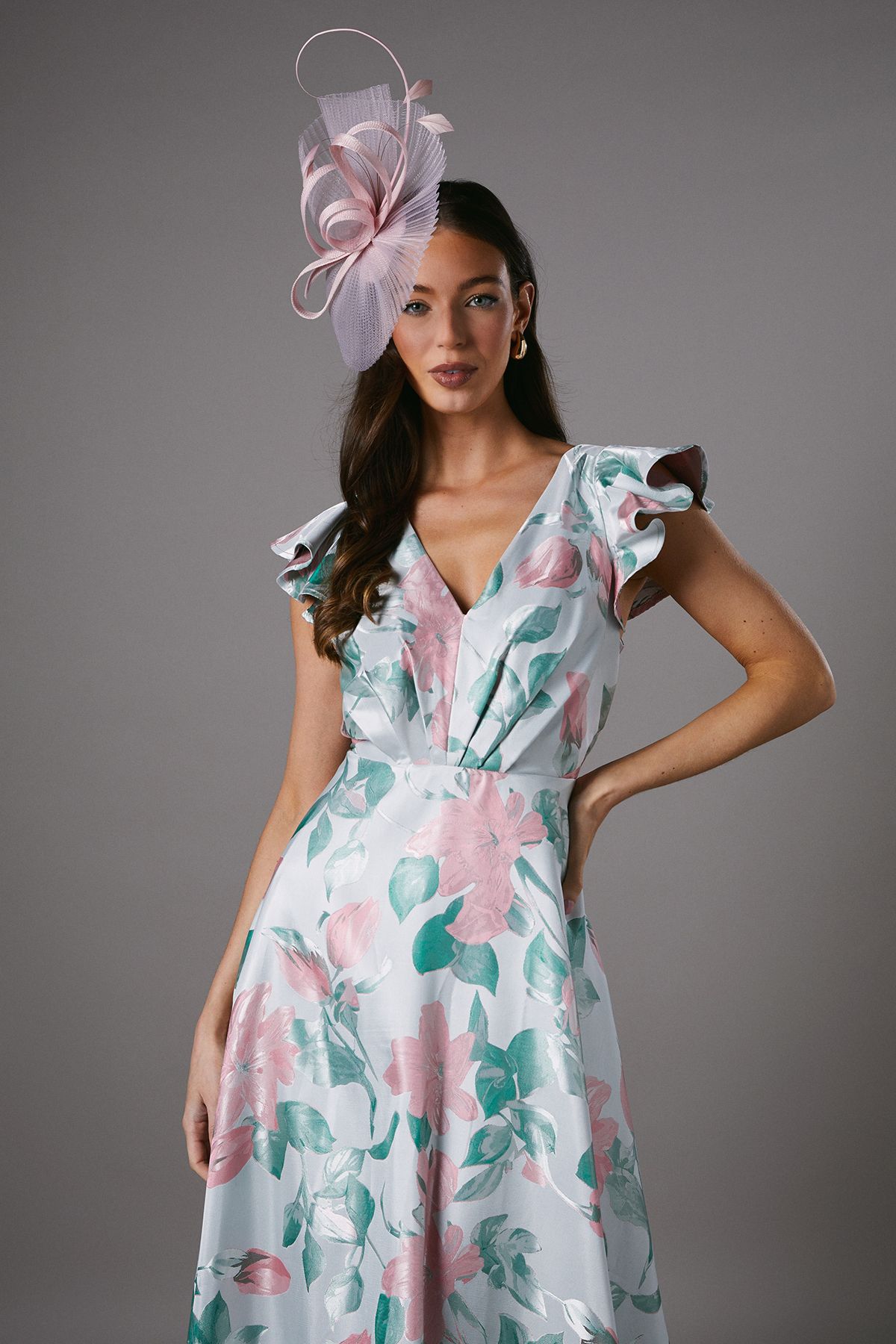 Coast Jacquard Ruffle Sleeve Prom Dress Mint image 2