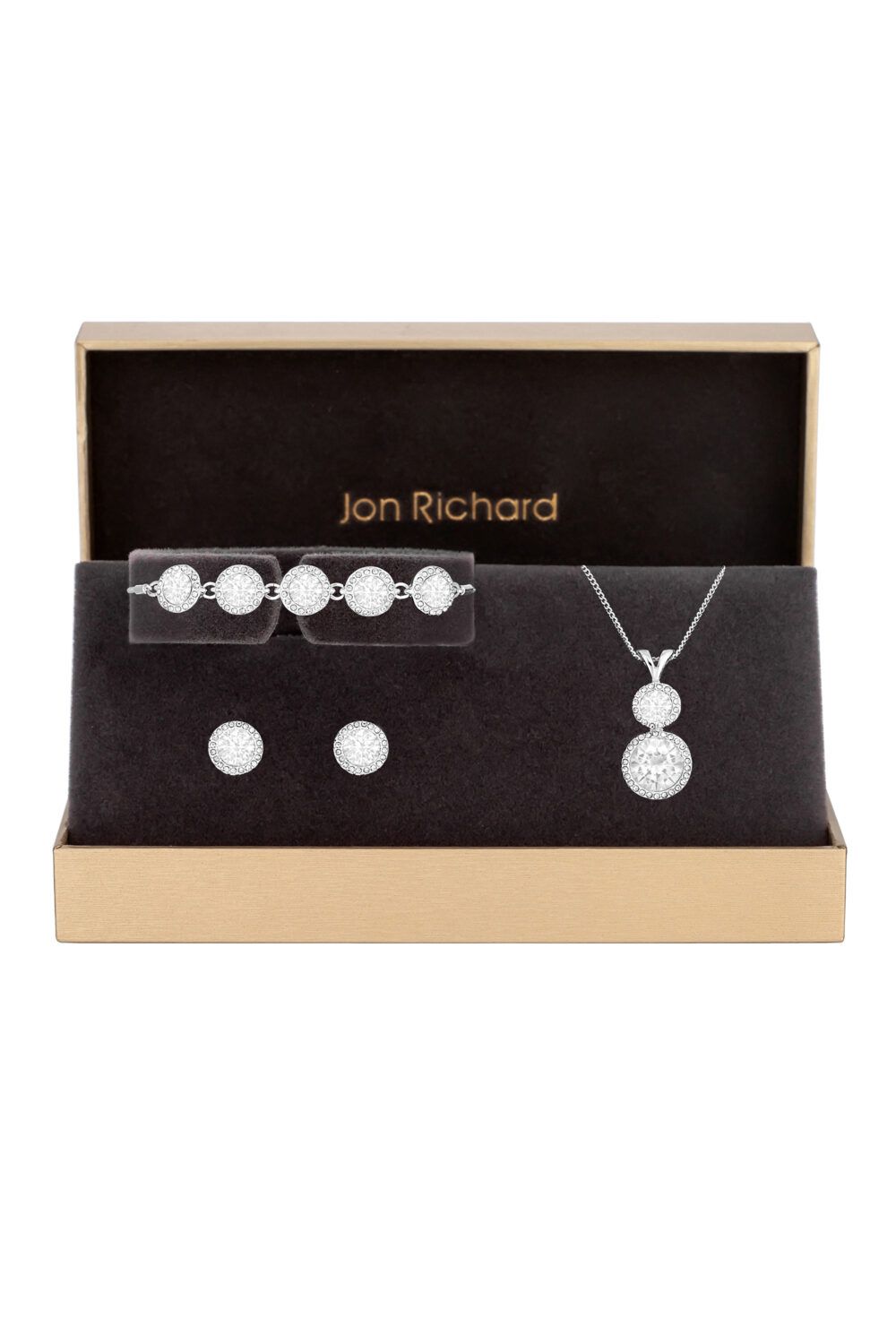 Jon Richard Silver Plated Crystal Halo Double Solitaire Trio Set - Gift Boxed