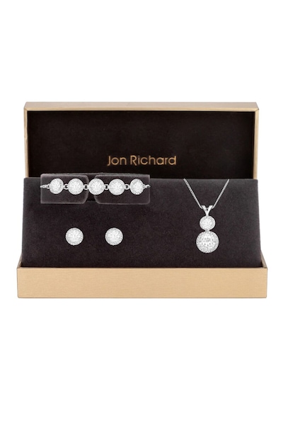 Jon Richard Silver Plated Crystal Halo Double Solitaire Trio Set - Gift Boxed