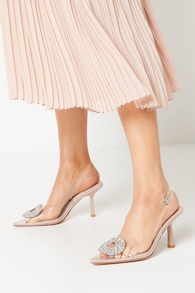 Coast Serene Diamante Brooch Slingback High Stiletto Court Shoes Neutral