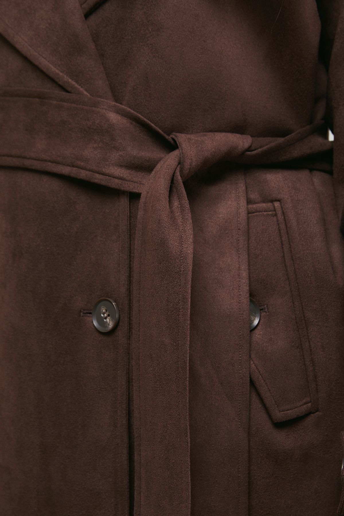 Oasis Cuff Detail Belted Coat Chocolate image 4