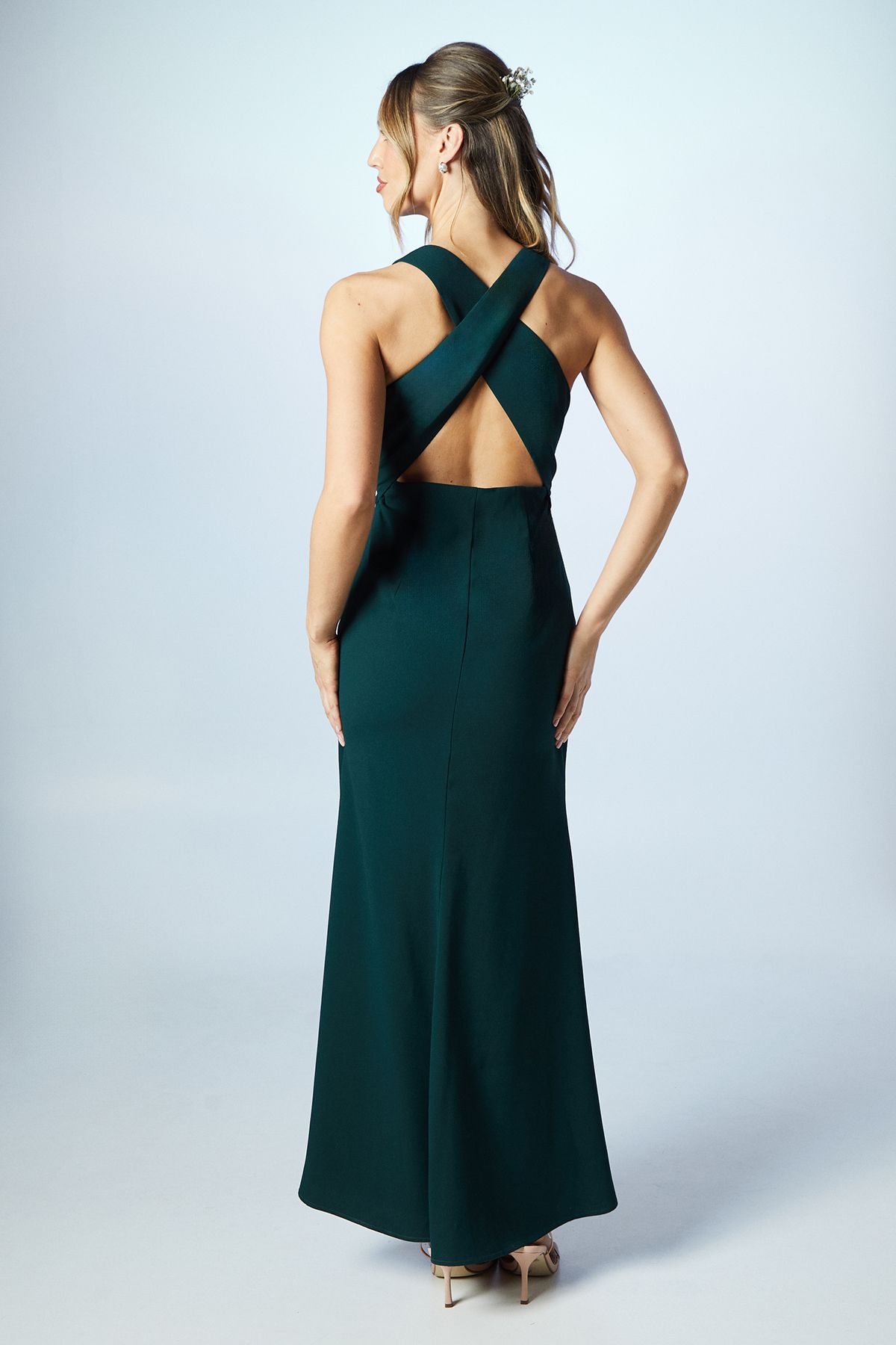 Coast Cross Back Crepe Bridesmaid Dress Emerald image 3