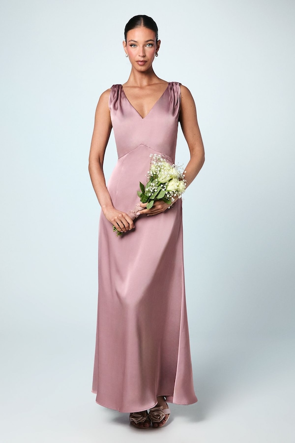 Coast Satin V Neck Bridesmaid Dress Mink