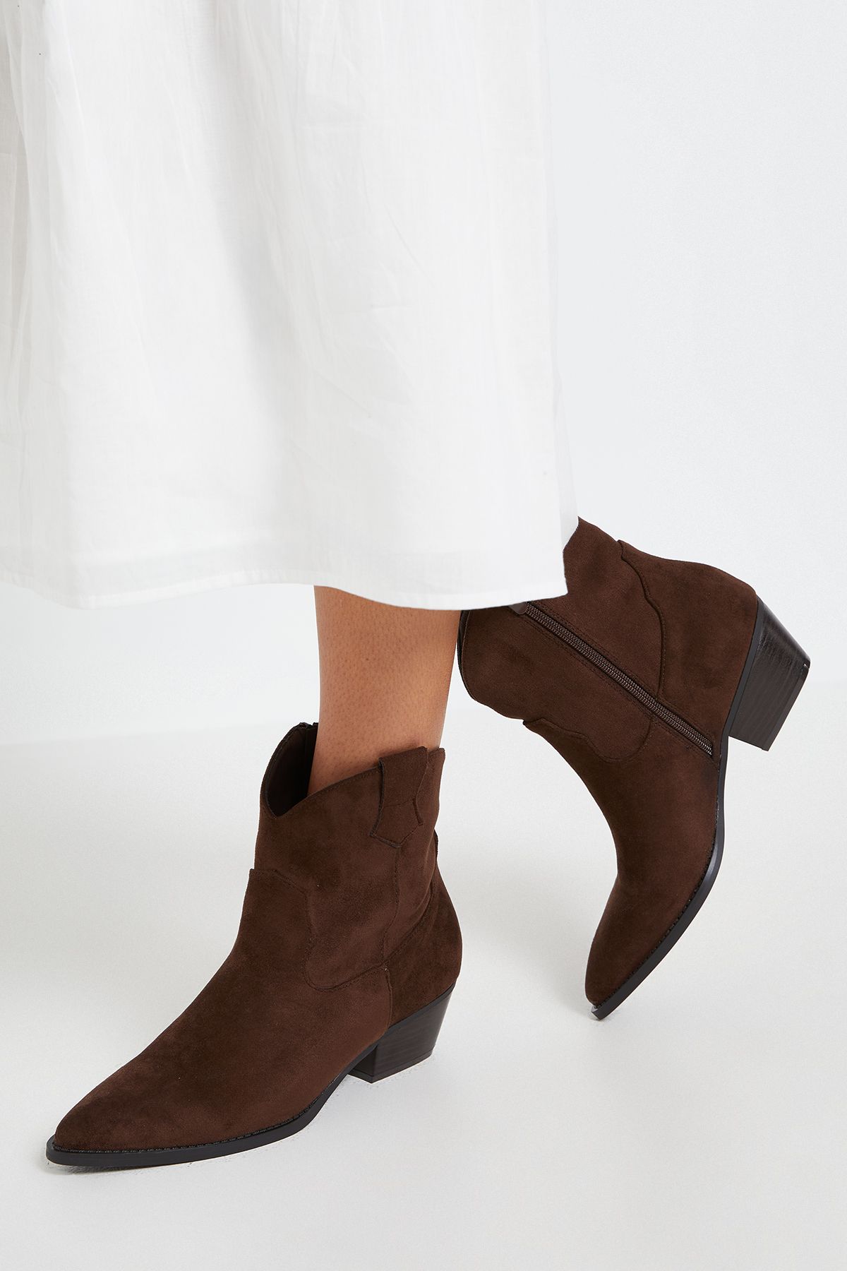 Dorothy Perkins Evie Faux Suede Western Ankle Boots Brown