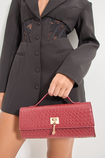 MissPap Faux Leather Woven Grab Bag Burgundy