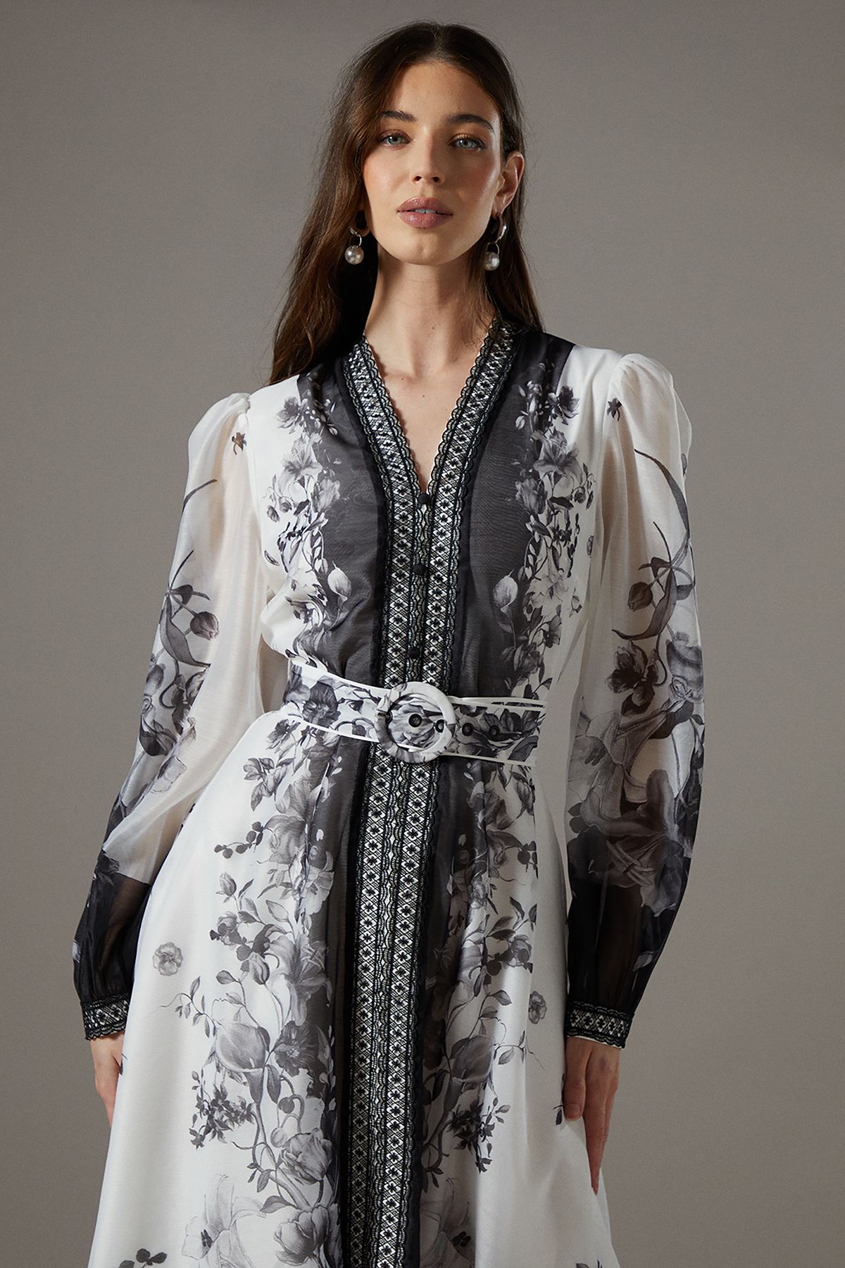 Coast Border Printed Organza Shirt Dress Mono image 4