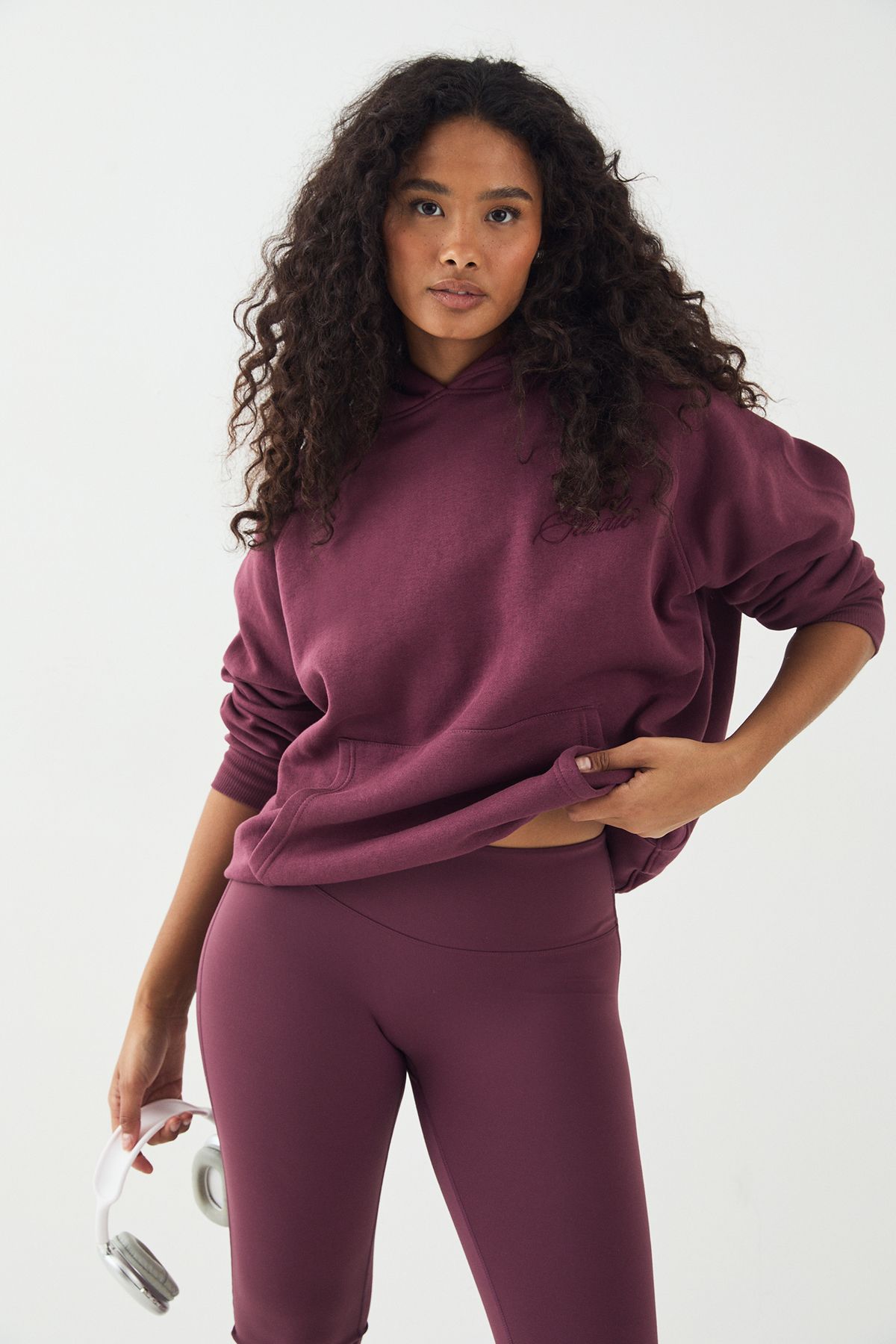DSGN Studio DSGN Studio Contrast Script Oversized Hoodie Plum image 1