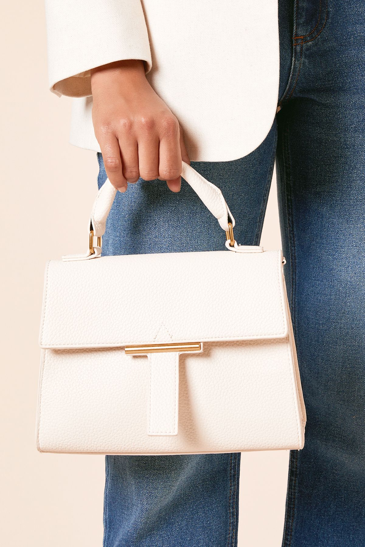 Dorothy Perkins Florence Grab Bag With Gold Hardware And Crossbody Strap Neutral image 1