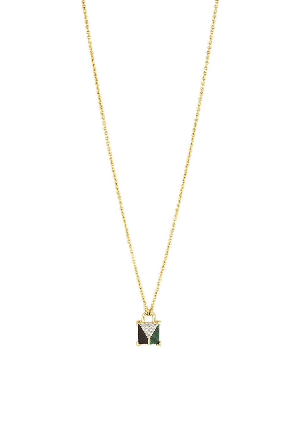 Inicio 14K Real Gold Plated Recycled Malaquite Padlock Pendant Necklace - Gift Pouch image 1