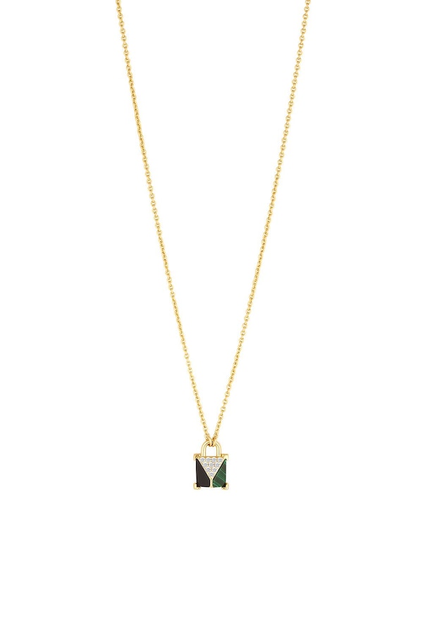 Inicio 14K Real Gold Plated Recycled Malaquite Padlock Pendant Necklace - Gift Pouch