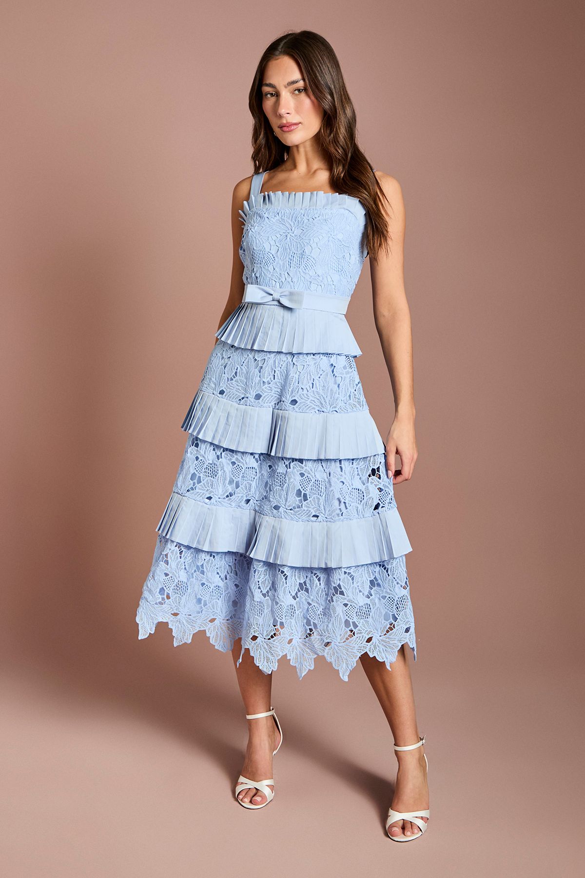 Coast Lace Tiered Detail Strappy Midi Dress Cornflower Blue