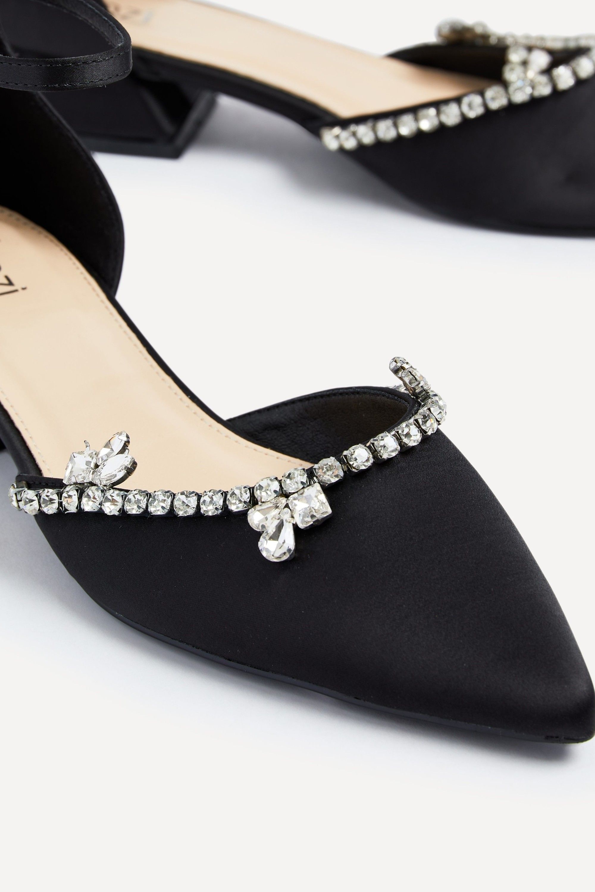 Linzi Lucia Black Satin Court Style Low Block Heel image 4