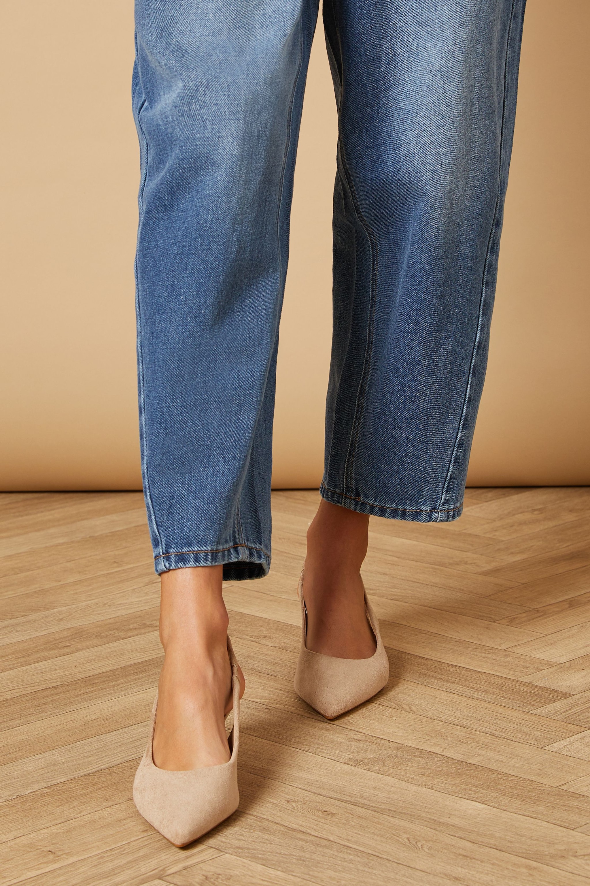 Oasis Adair Faux Suede Slingback Kitten Heel Court Shoes Beige image 2