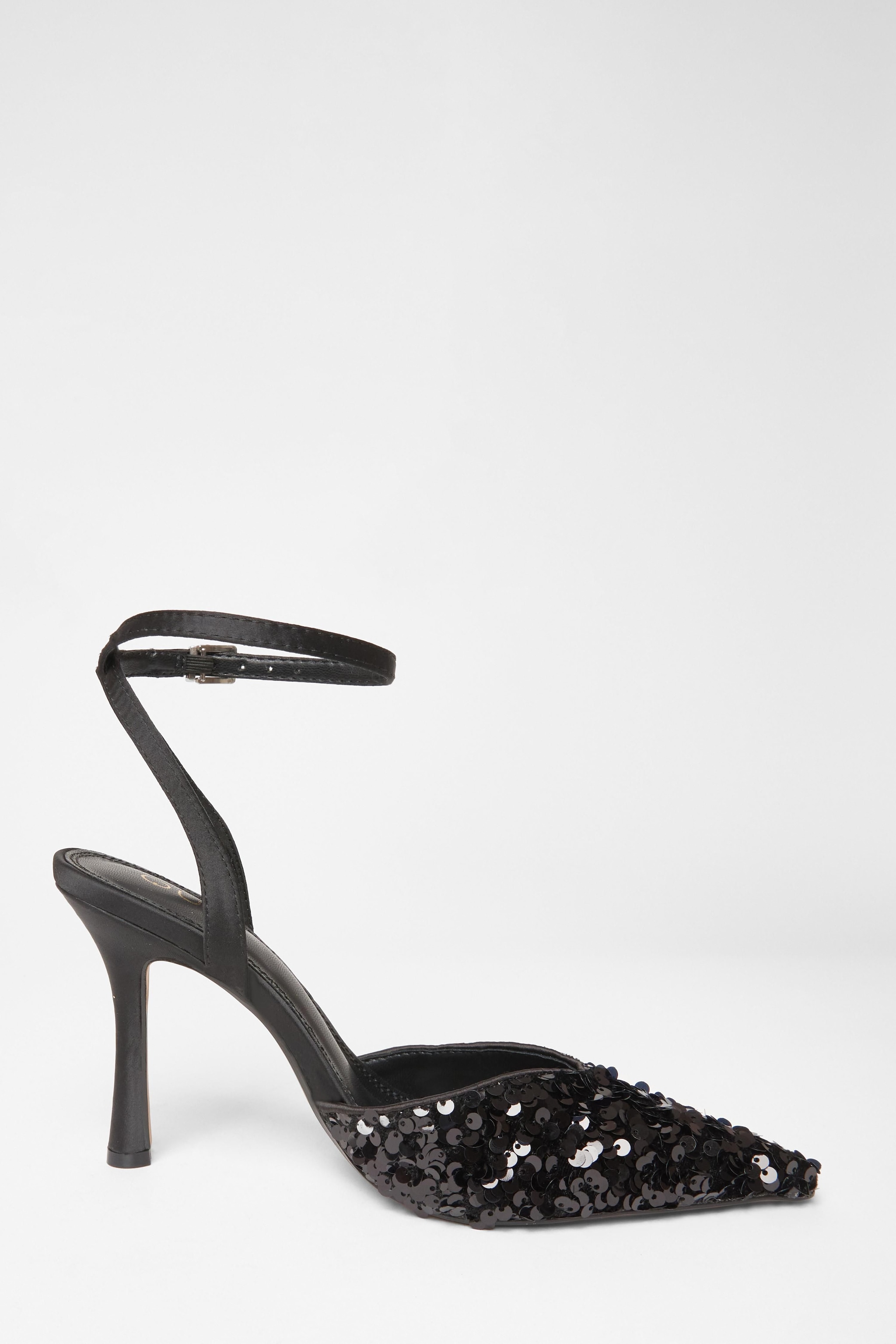 Quiz Black Velvet Sequin Court Heels image 5