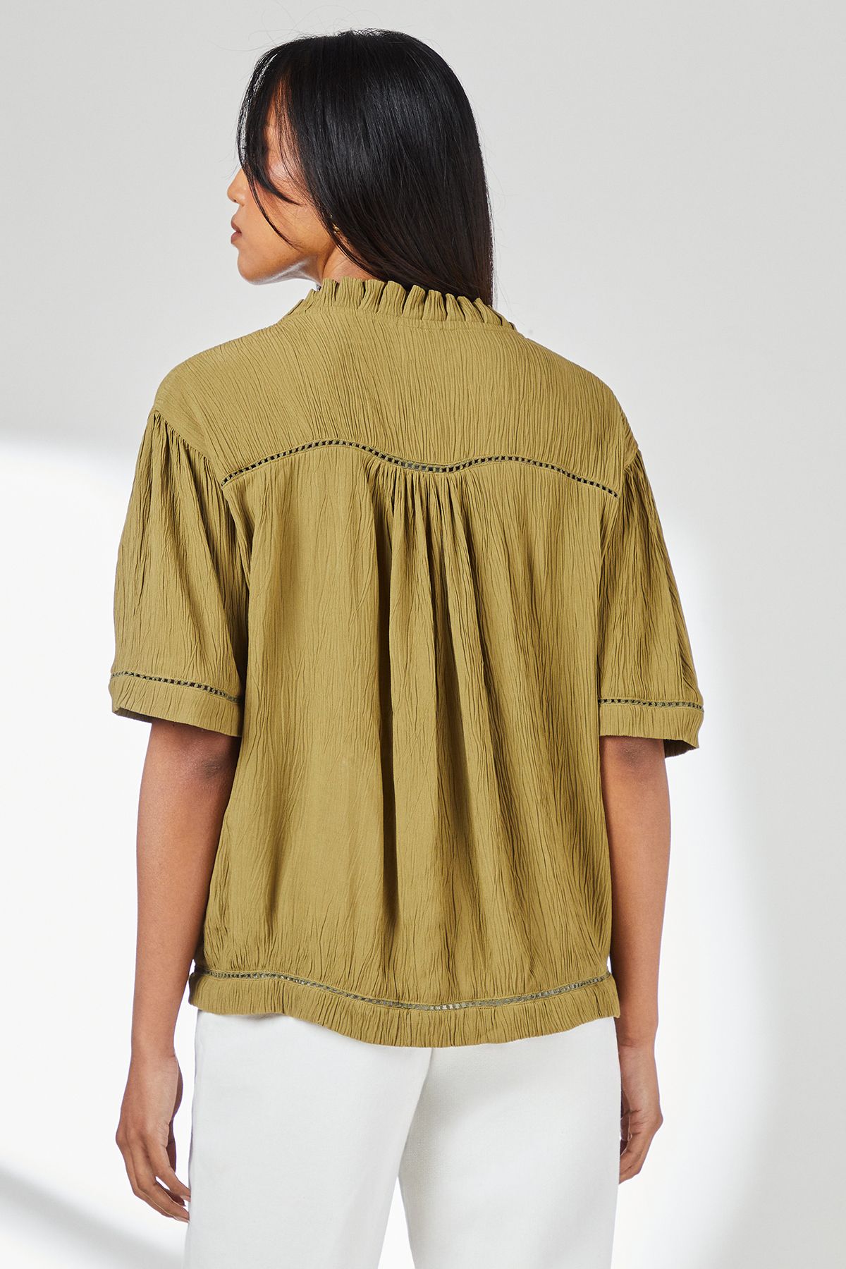 Principles Ladder Trim Tie Front Blouse Khaki image 3