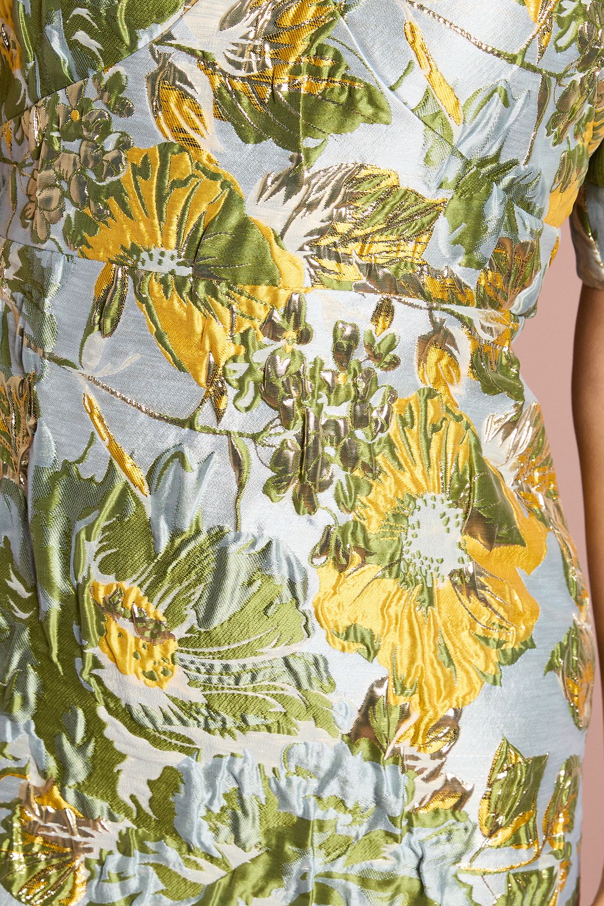 Coast Metallic Jacquard Volume Sleeve Midi Dress Blue image 5