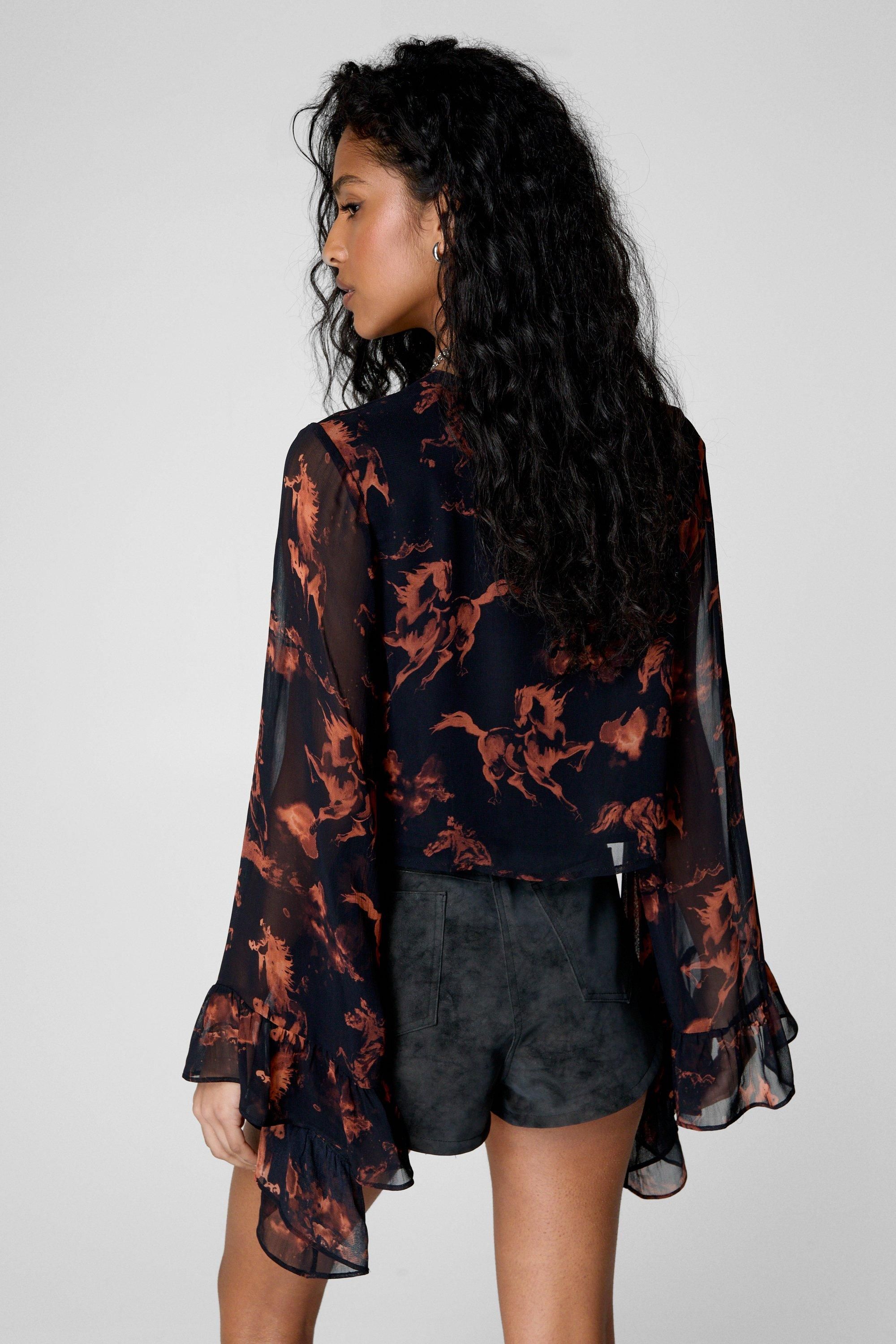 NastyGal Stallion Ruffle Tie Front Top Black image 4