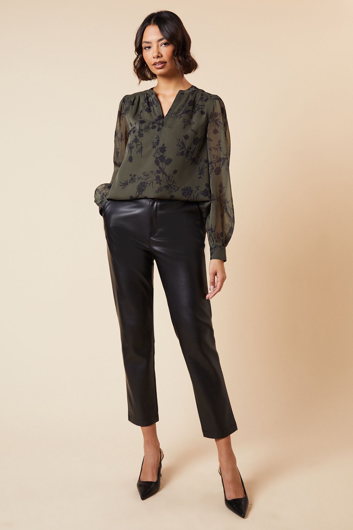 Dorothy Perkins Khaki Floral Chiffon Overhead Shirt Khaki image 4