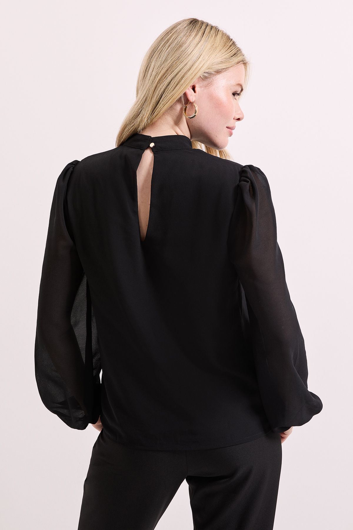 Dorothy Perkins Blouson Sleeve High Neck Top Black image 4