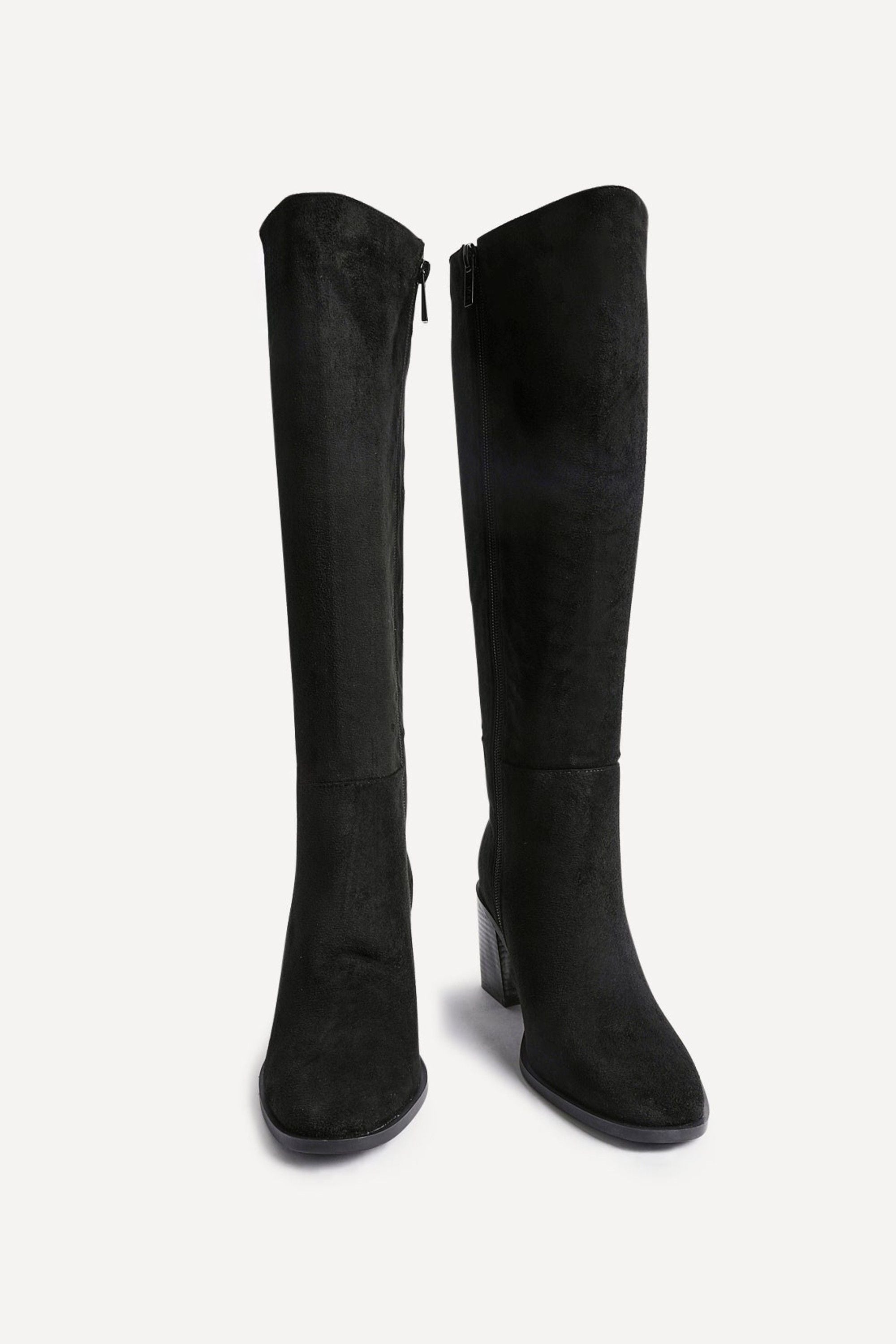 Linzi Levine Black Faux Suede Block Heeled High Leg Boot image 3