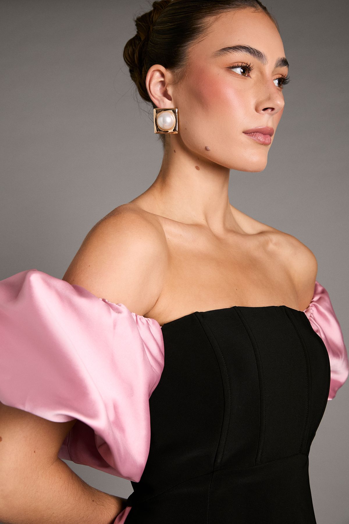 Coast Bardot Puff Sleeve Strapless Maxi Dress with Full Skirt Back Detail Mono image 4