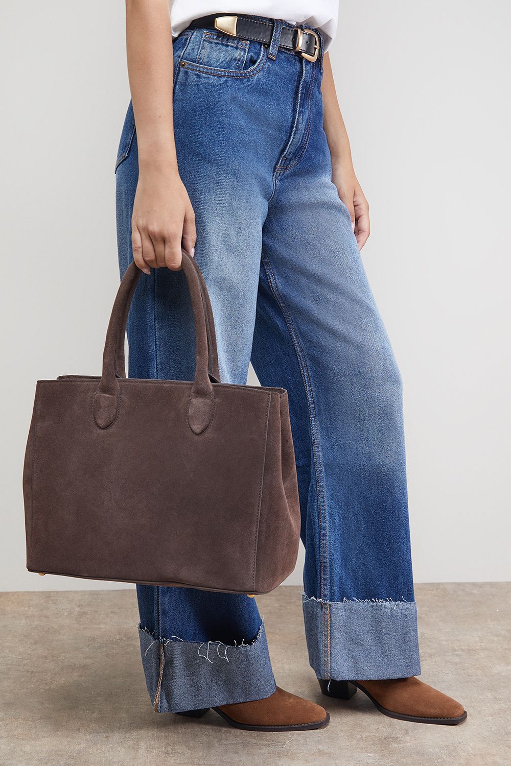 Oasis Francesca Suede Tote Bag Chocolate image 2