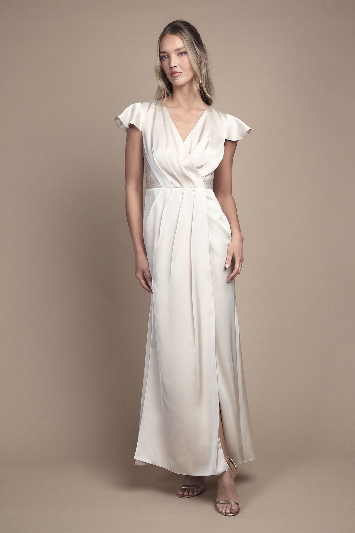 Coast Wrap Front Flutter Sleeve Maxi Bridesmaid Dress Champagne