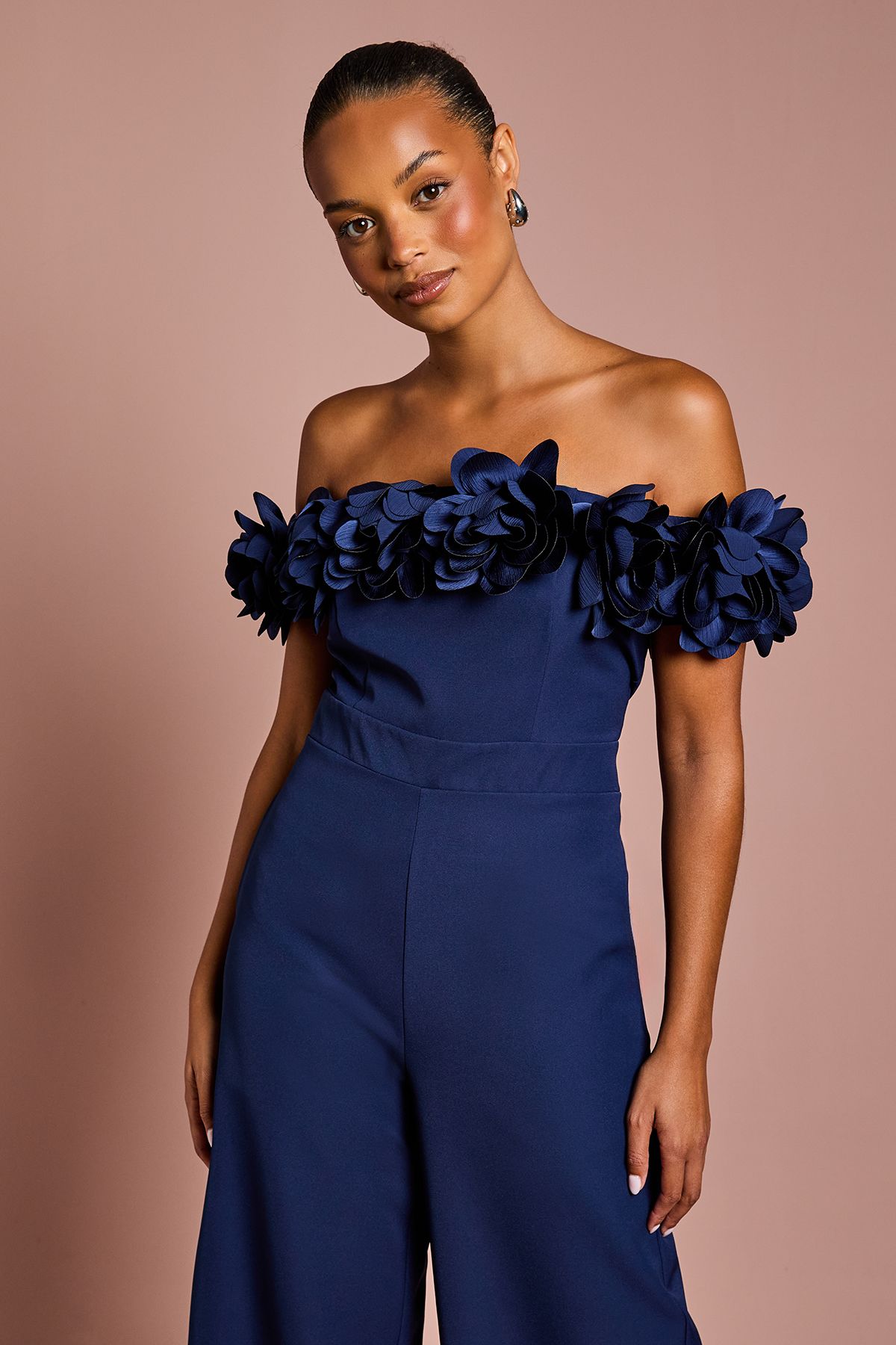 Coast Petite 3D Flower Bardot Jumpsuit Navy image 2