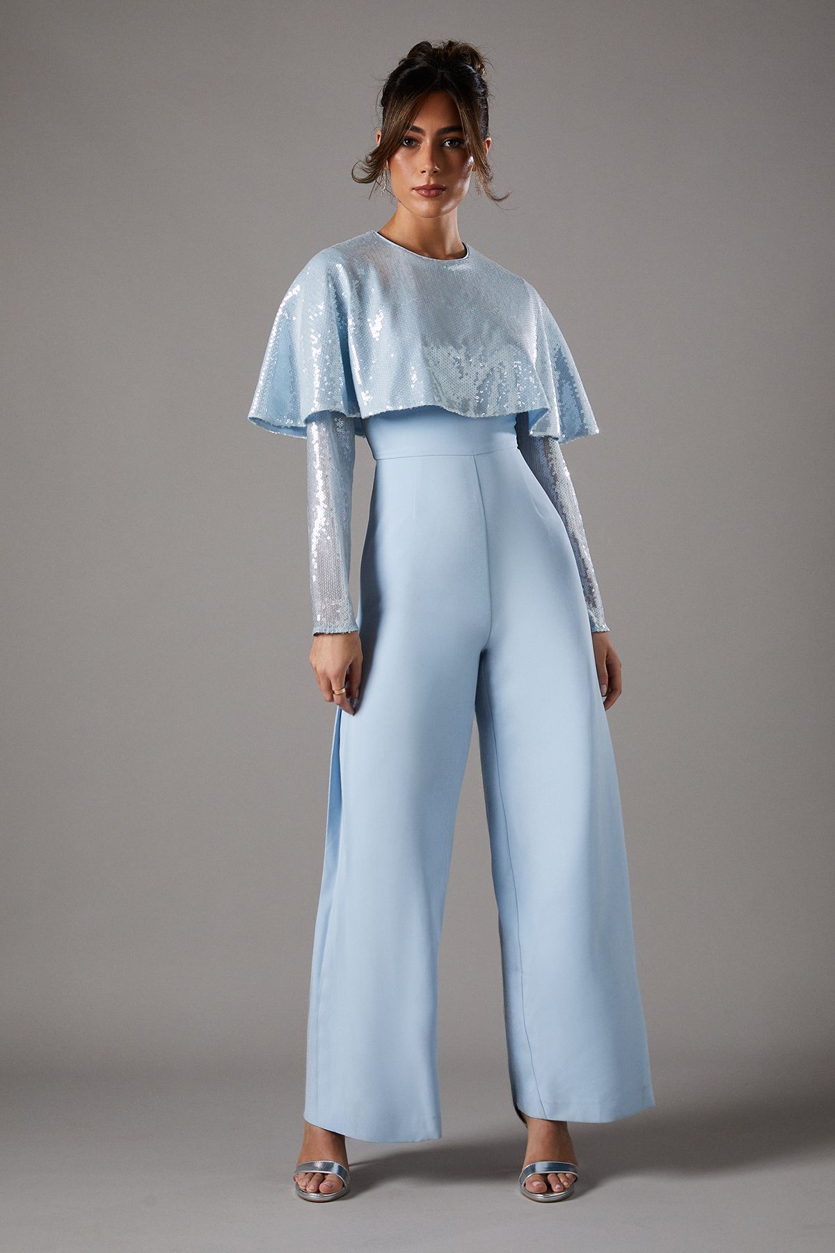 Coast Sequin Cape Jumpsuit Blue image 1