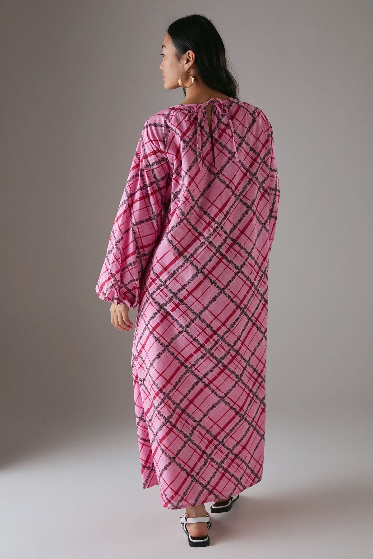 Warehouse Petite Cotton Trapeze Smock Midi Dress Pink image 3