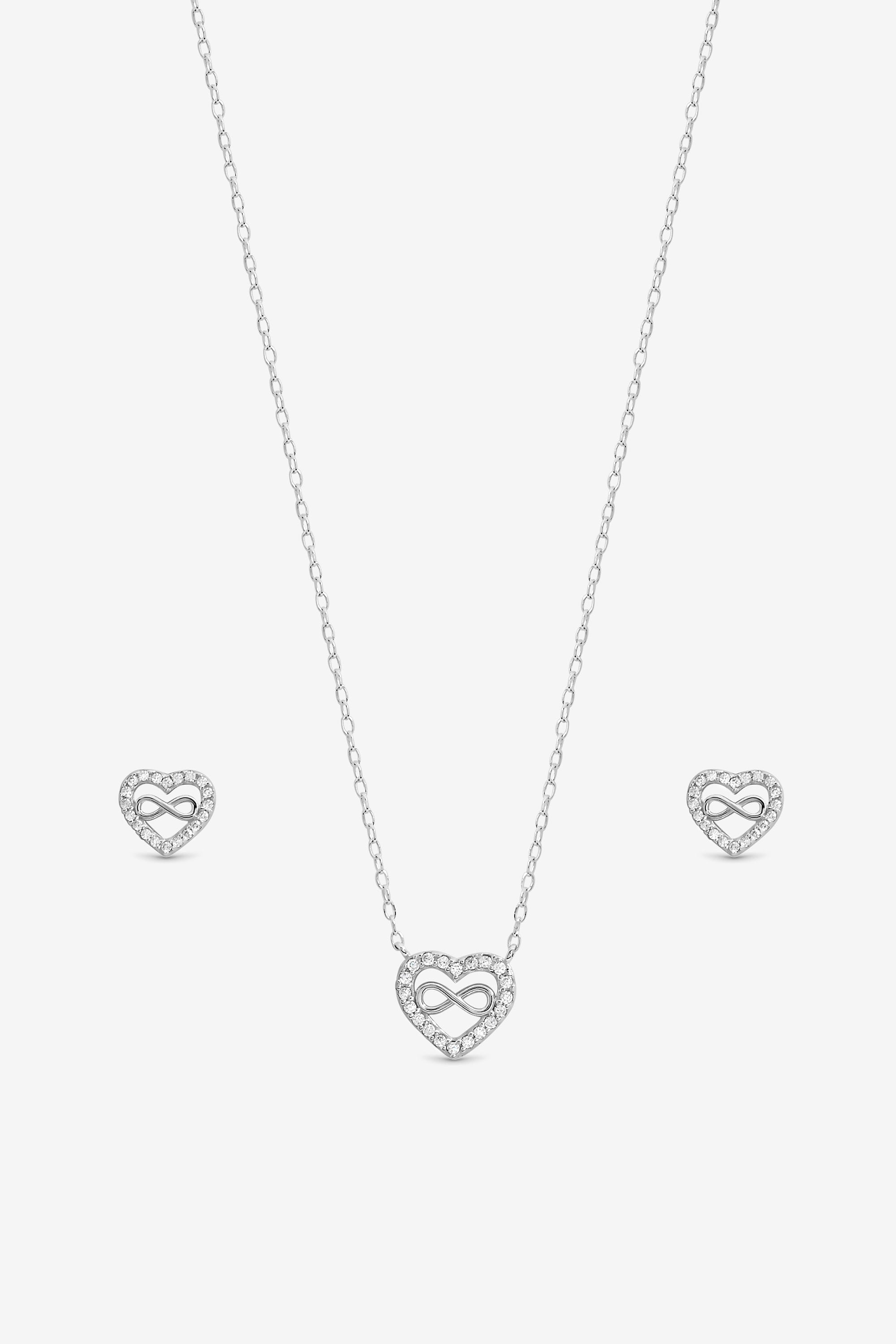 Simply Silver Sterling Silver 925 Pave Heart and Infinity Set - Gift Boxed image 2