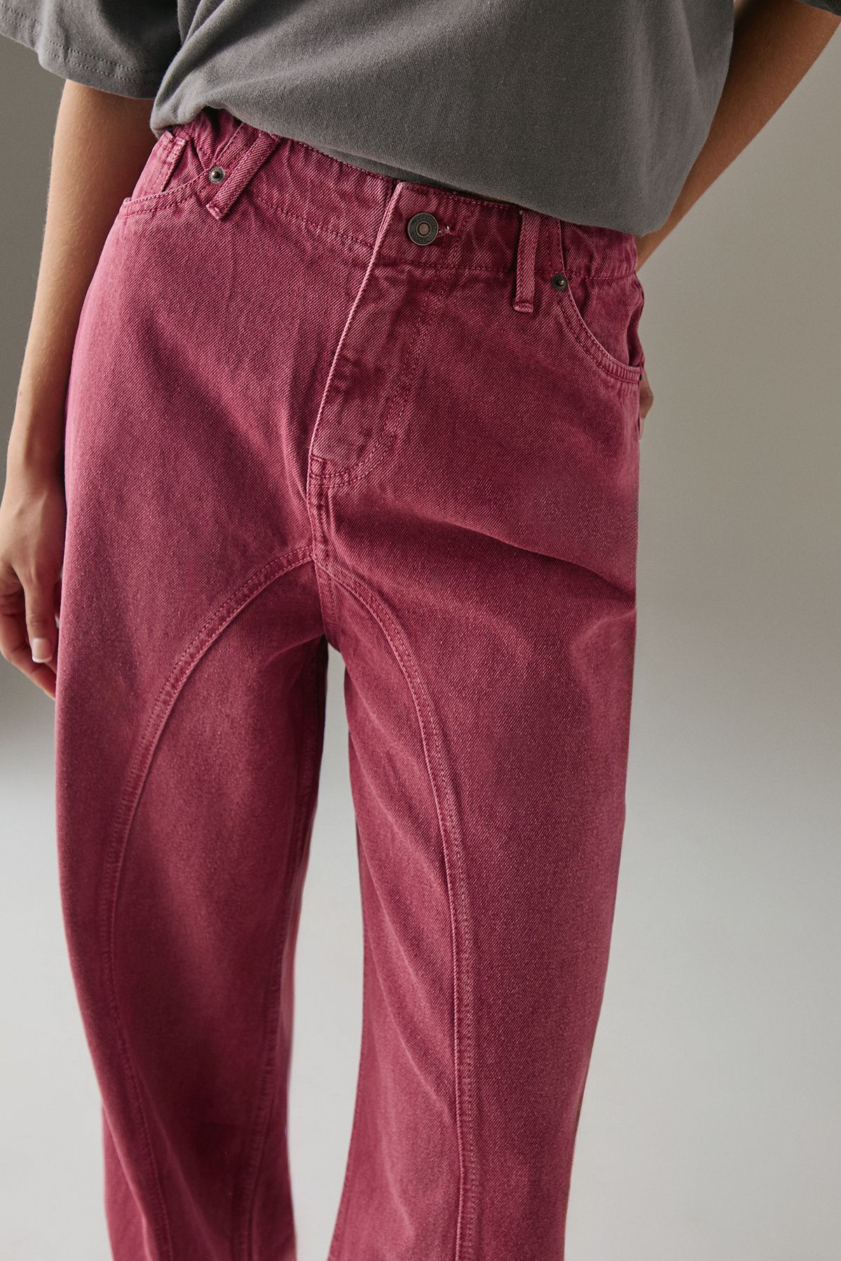 Warehouse Washed Raw Waist Seam Detail Denim Dad Jean Raspberry image 4