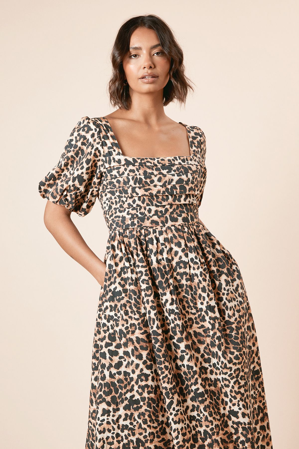 Dorothy Perkins Leopard Pleated Bodice Midi Dress Leopard image 1