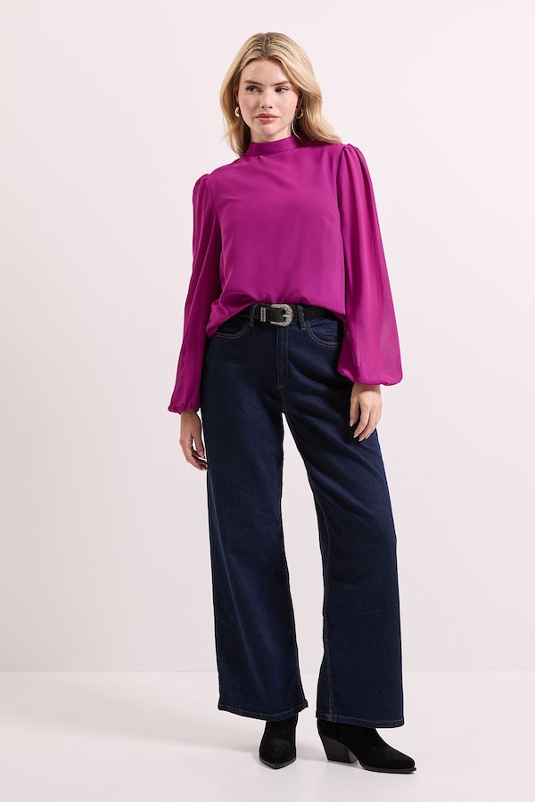 Dorothy Perkins Blouson Sleeve High Neck Top Purple