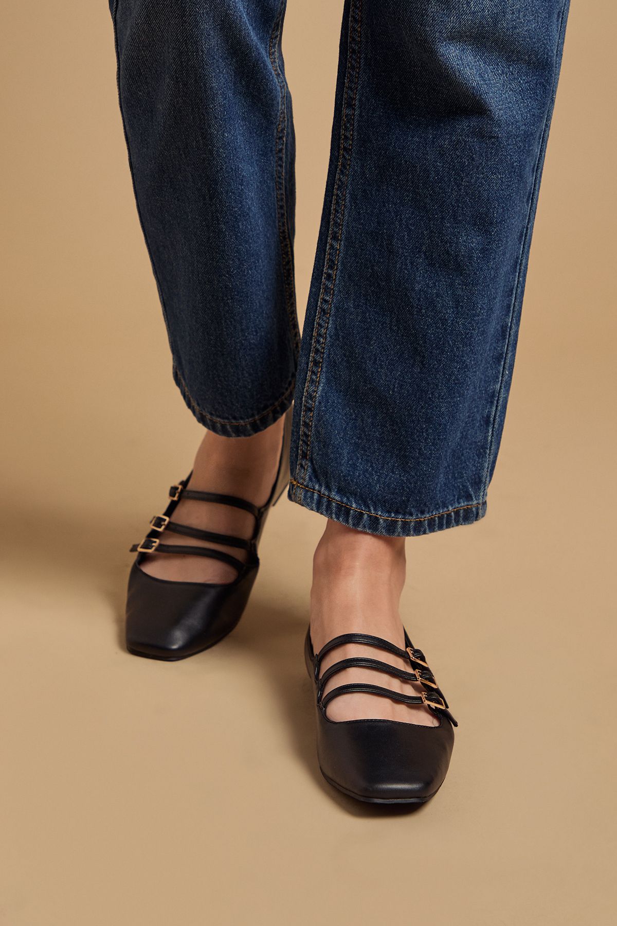 Oasis Madalena Faux Leather Multi MaryJane Ballet Pumps Black image 2